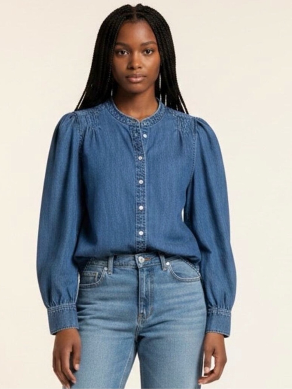 Frame Charlie Pull-Sleeve Denim Top